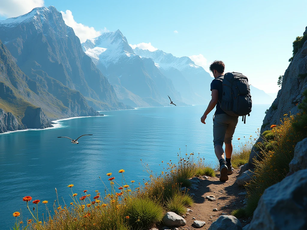 Coastal hiking adventure with scenic mountain views